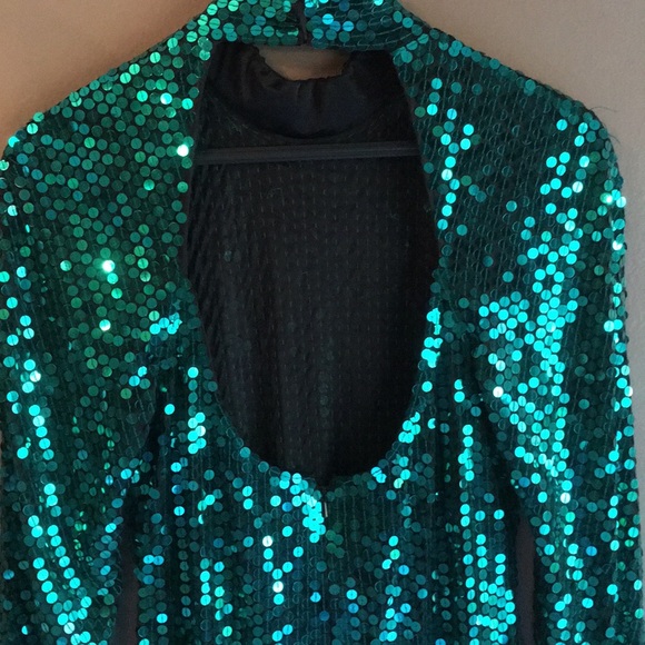 Oleg Cassini Vintage Sequin Gown - Green - Picture 4 of 7